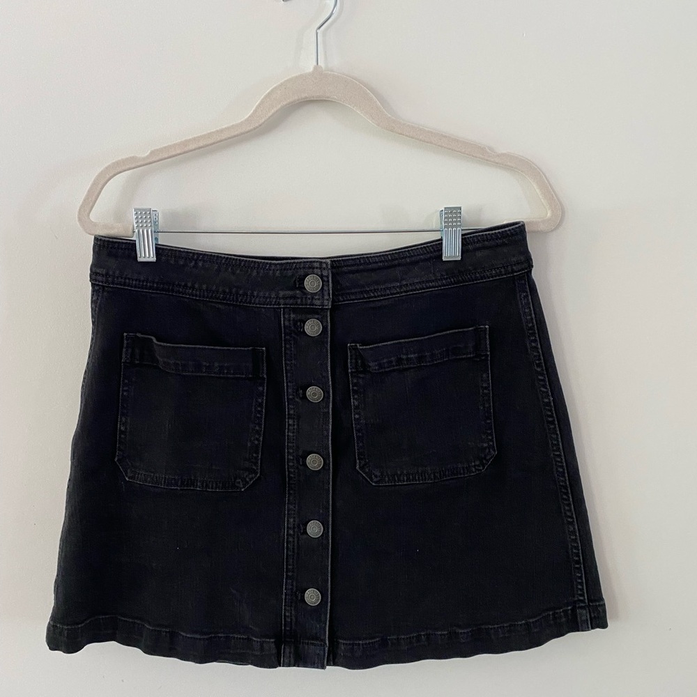 Madewell Black Denim Stretch Skirt Button Closure